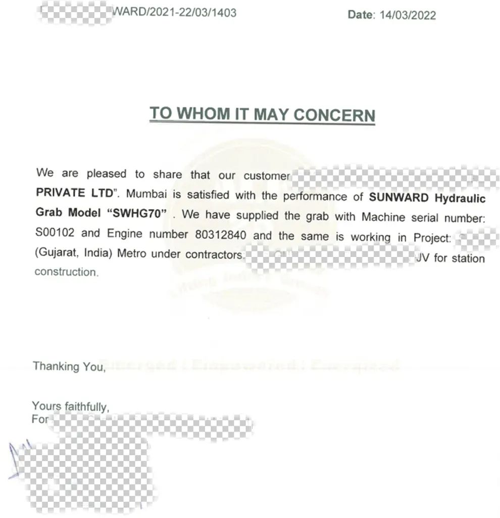 感谢信！SG胜游智能SWHG70液压抓斗助力海外基础施工获肯定